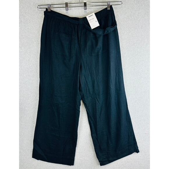New Sonoma Womans Sz XL Pants Wide Leg Linen Blend Pockets Black Belted NWT - Picture 5 of 10